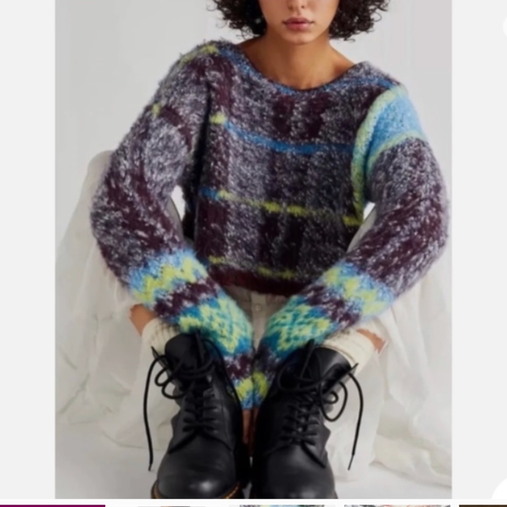 Free People Multicolor Crew Neck Sweater